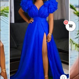 Split Joint VNeck Tulle Ruffle Trailing Maxi Dress